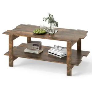 2-Tier Coffee Table, Coffee Table, Slatted Wood with Shelf, Rectangular Living Room Table, Sofa Table for Living Room, Office