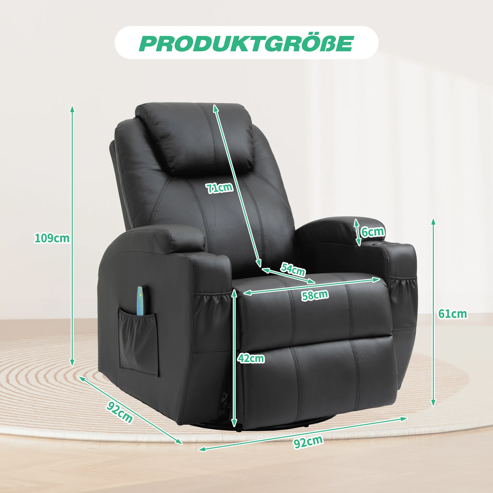Black massage chair 360 ° rotating lounger functional sofa 7 kf S37afd8fac58640f3851099a740516490v