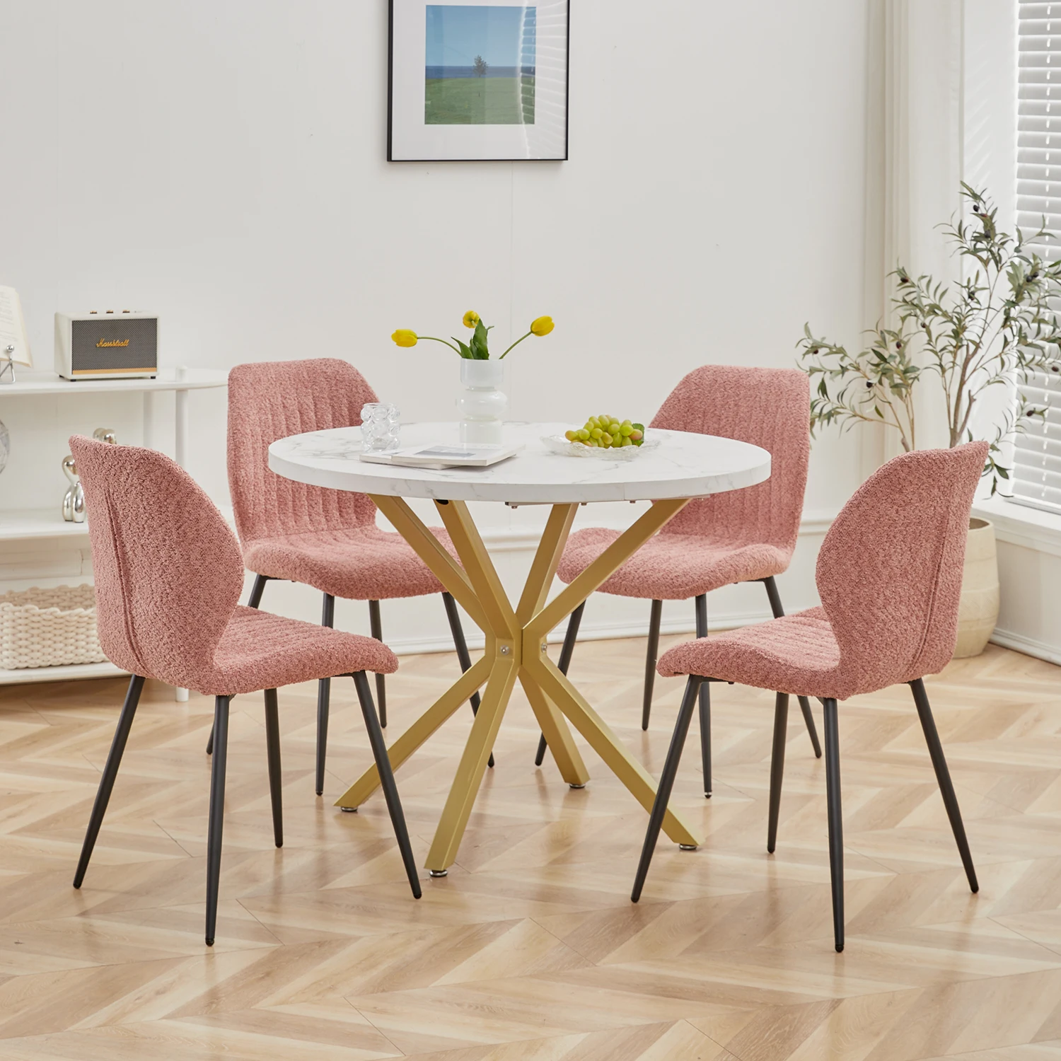 EGOONM Modern Luxury Dining Table Imitation Marble Effect Household Round Dining Table Simple Cafe Tables Home Furniture 100CM 8 kf S3b64677223aa4987a183d6f27960afe4j