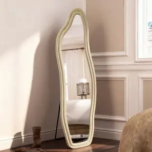 Comanlai standing mirror Irregular full length mirror,large wall mirror with wrapped in flannel,for dressing room,bedroom,gold