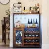Retro Wine Cabinet With 7-Color LED Lights Adjustable Bottle Rack & Glass Holder Multi-Functional Drink Storage For Home Bar