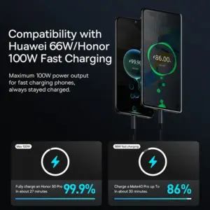 Baseus 66W/100W USB Type C Cable For Huawei P50 P40 Pro Honor Super Charge 6A Fast Charging USB C Charger Data Cable Wire Cord 6 kf S3ddd5f9d430845d6baafe1e9be5e0fc5b