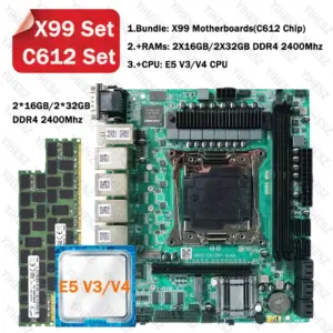 C612 Nas Motherboard DIY Kit Processor LGA2011-3 E5 V3/V4 CPU 2*16GB/2*32GB DDR4 ECC RAM Support 6x2.5Gb Lan 2xM.2 NVME X99 Set