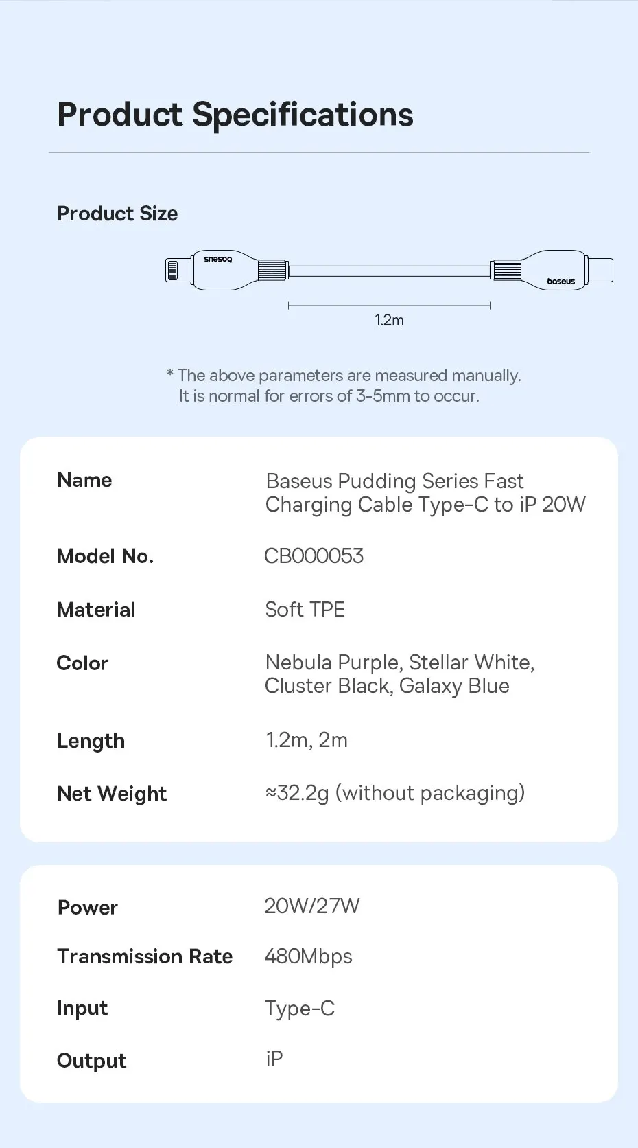 Baseus TPE 20W USB C Cable For IPhone 14 13 12 11 Pro Max XS Fast Charging Cable Type C To Lighting Date Wire For iPad Macbook 24 kf S3f0b034f5ca248259a36ebce1a315786v