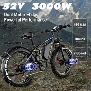 3000W new popular model launched with a maximum speed 50kmh of Ebike Seeker24 fat tire ebike dual motor 52V 23AH