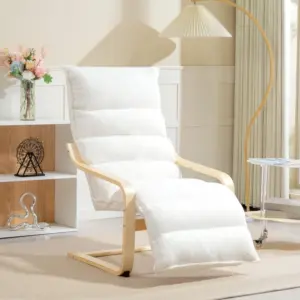 Lounge chair with adjustable footstool, sherpa wool for living room, rocking chair with armrests, reading chair, white