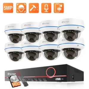 Techage H.265 8CH 5MP Indoor Dome Video Surveillance Set Audio Record PoE NVR Kit CCTV System VandalProof Security IP Camera