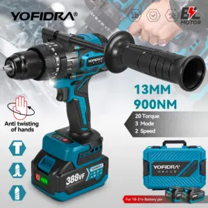 YOFIDRA 900N.M Brushless Electric Impact Drill 13mm Cordless Screwdriver Driver Wood Power Tool for Makita 18V Battery Pin