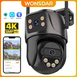 WONSDAR 4K PTZ WIFI Camera Dual Lens Dual Screen IP Camera Outdoor HD Auto Tracking Security Protection CCTV Surveillance iCSee