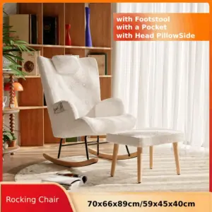 Anajqaqia Rocking Chair with Footstool, with Head PillowSide, with Pocket, White Teddy Fleece