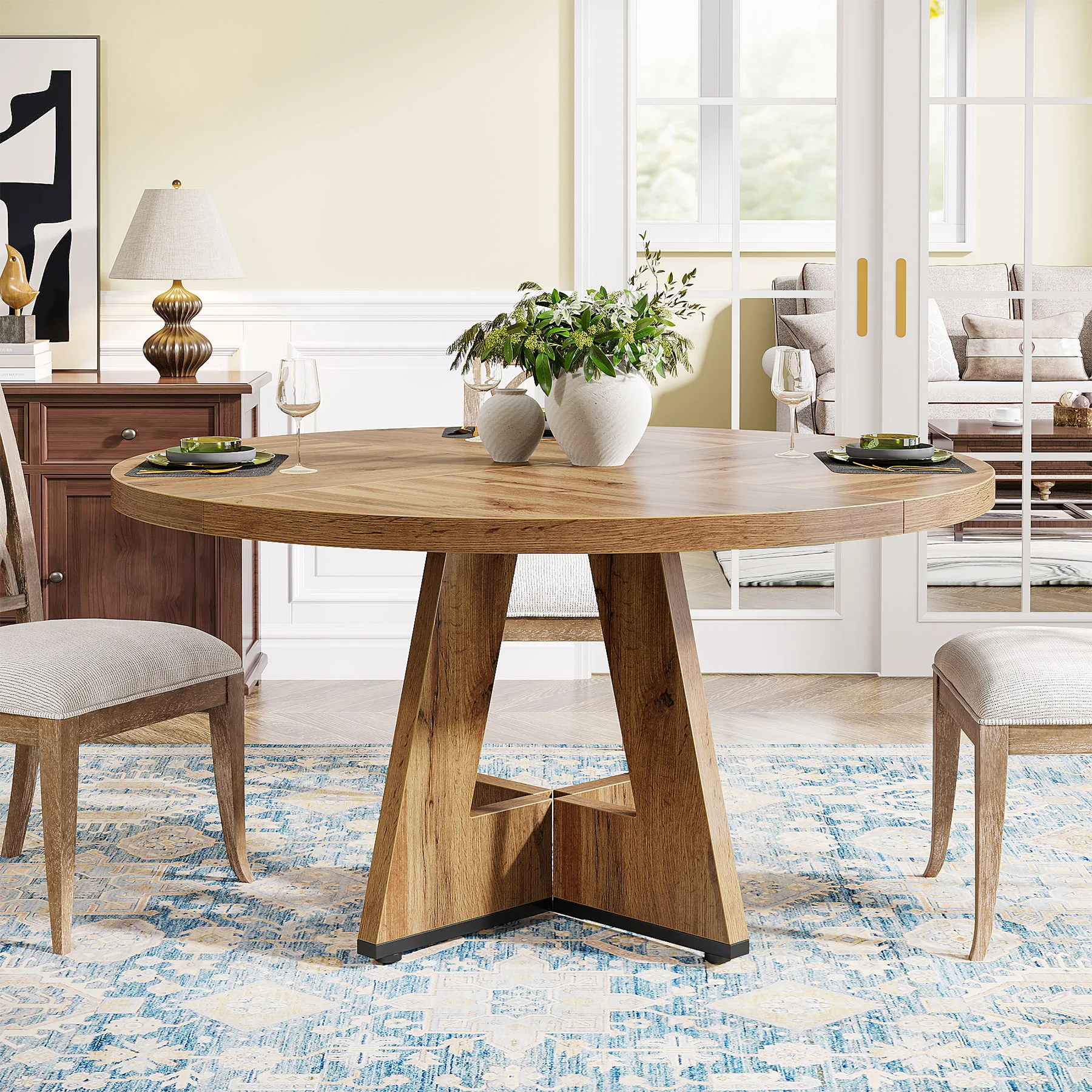 Tribesigns Round Dining Table for 4, 47 Inch Farmhouse Kitchen Table Small Dinner Table Kitchen Dinning Table for Dining Room 25 kf S42d7ca16000740979421721e5f51e320w