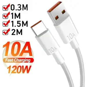 Android 120W 10A USB to Type C Cable Super Fast Charging Cable For Huawei P40 Honor Data Cord For Xiaomi Redmi 0.3/1M/1.5M/2M