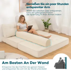 Multifunktionales Queensize-Klappbett mit Kissen, faltbarer Matratze und Rückenlehne, Bodenliege für Zuhause und Büro