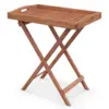 Wooden Side Table, Folding End Table w/ Detachable Tea Tray & Sturdy X-shaped Frame, Natural