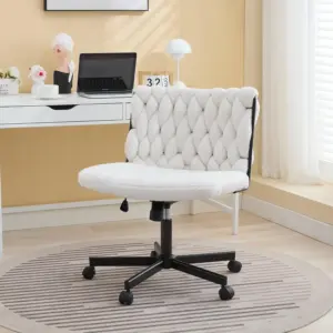 Criss Cross Chair with Wheels, Wide Seat Home Office Desk Chair, Vanity Chair, Cross Legged Swivel Chair, Computer Task Chair