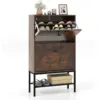 Shoe cabinet with 2 folding drawers, 1 lower metal shelf, anti-tilt system, industrial style, for entrance doors,brown