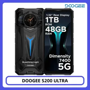 DOOGEE S200 Ultra 5G Rugged Phone 48GB 1TB Light Effect 1.34" Rear Display Dimensity 7400 11000mAh 66W NFC WiFi6E Smartphone
