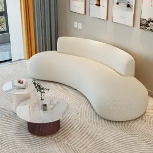 Comfort Beige Lamb Fleece Sofa with Soft Sponge Cushion Modern Sturdy Wooden Frame Living Room Couches Office Hotel Lounge Sofas