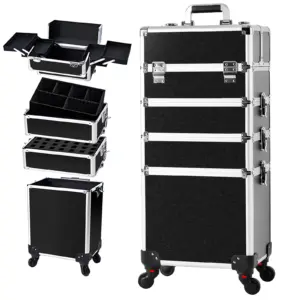 Multifunctional Tall Vanity Case Make Up Beauty Trolley on Wheels Professional Large Makeup Case Organiser Nail Technician case