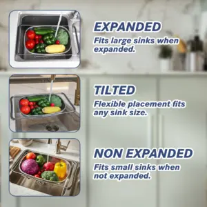 tastyWay Set Stainless Steel Over Sink Colander with Telescopic Handle - Metal Mesh Strainer Basket for Washing Fruits & Vegeta 3 kf S4bf3f162e7e54629a2263f8a7c9bdbb8J