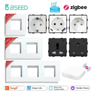 BSEED Zigbee EU/FR/UK/ Universal Smart Wall Socket Plug Function Parts With Power Monitor Glass Frames DIY Parts Free Combine
