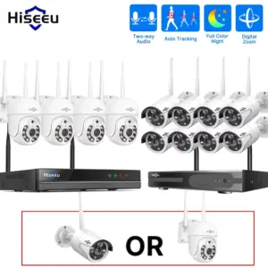 Hiseeu H.265+ 10CH NVR Wireless CCTV Exterior Camera Surveillance System 3/5MP WIFI PTZ IP Camera Set Security Bullet Camera Kit