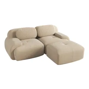 82 ''Modular Corner Sofa, Corduroy Upholstery, Curved Armrests, No Assembly, High-Elastic Foam Filling, for Living Room, Beige.