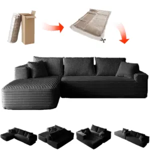 Vacuum-Compressed Sofa 270cm Corner Sofa Corduroy Upholstery with Foam Cushions Removable Cushions Customizable Colors