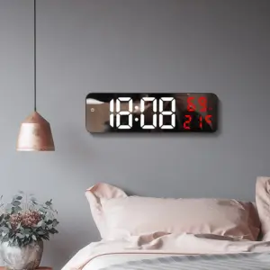 LED Digital Wall Clock Wall-Mounted Time Temperature Humidity Display Electronic Alarm Clock, Digital Clock