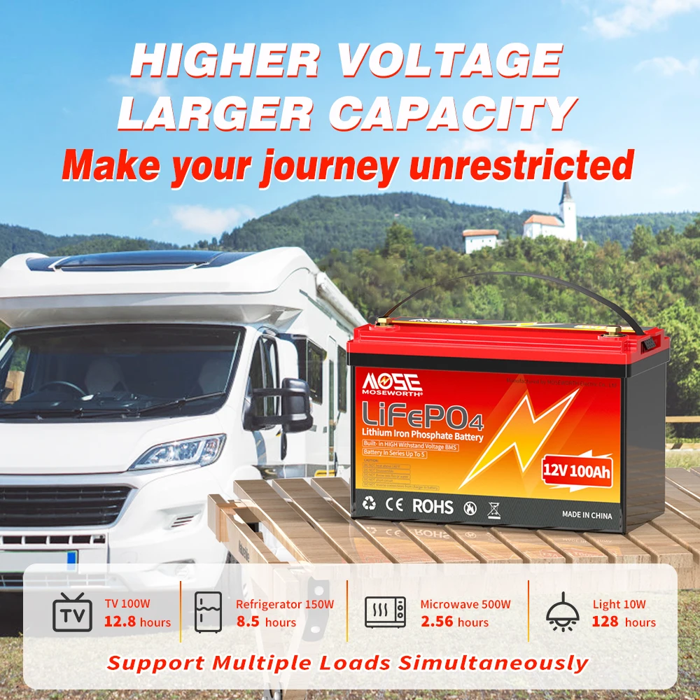 MOSEWORTH LiFePO4 12V 100Ah Battery Pack 12.8V Lithium Battery 8000+ Cycles With Bluetooth BMS Grade A For Boat RV Campers 36 kf S4f0176d770f54dd0b27bef07d2be927fh