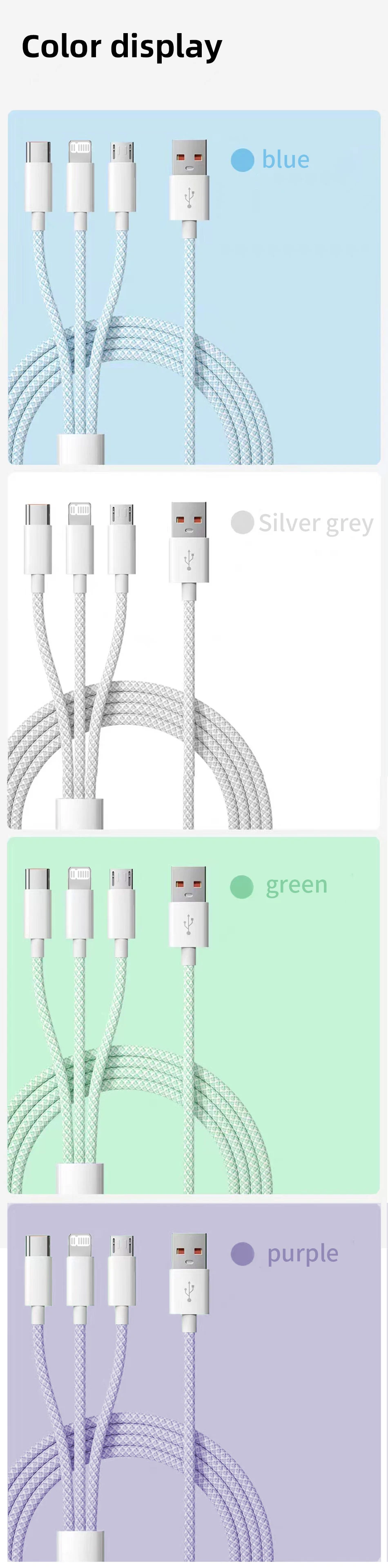 6A 66W 3 in 1 Fast Charging Cable 6A USB Type C Cable USB C Data Cable 3A Micro USB Mobile Phone Cable for Huawei 1.2M/2M/3M 19 kf S4f29946f87904bf4be1d0417e2ee734f0