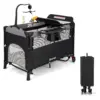 5-in-1 Baby Cot 120 x 60 cm, 2 Level Travel Cot with Mattress, Changing Mat, Toys, Music Box & Carry Bag, Foldable Side