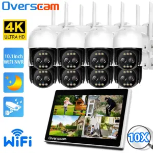 10X PTZ Zoom 4K 8MP Wireless Security Cameras Kit Outdoor IP Camera Surveillance CCTV System Set With 10.1" Monitor 10CH NVR