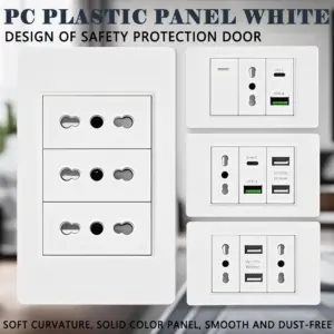118 PC Panel Chile Plug 16A Smart Wall Socket USB Type-C 20W Fast Charging Home Office Italian EU Power Outlet White Retardant