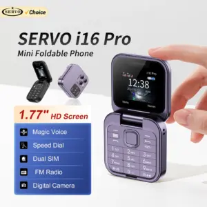 SERVO i16 PRO Mini telefon komórkowy z klapką, Magic Voice, czarna lista, szybkie wybieranie, wibracje, radio FM, małe składane telefony komórkowe, 2 karty SIM w trybie gotowości