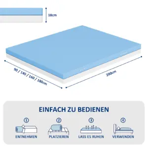 Commode foam mattress 18 cm, useable memory foam, cooling cover, hardness H3/H4, 18 cm high, 7-zone support 6 kf S5997126275344a5288f2959b4013176ex