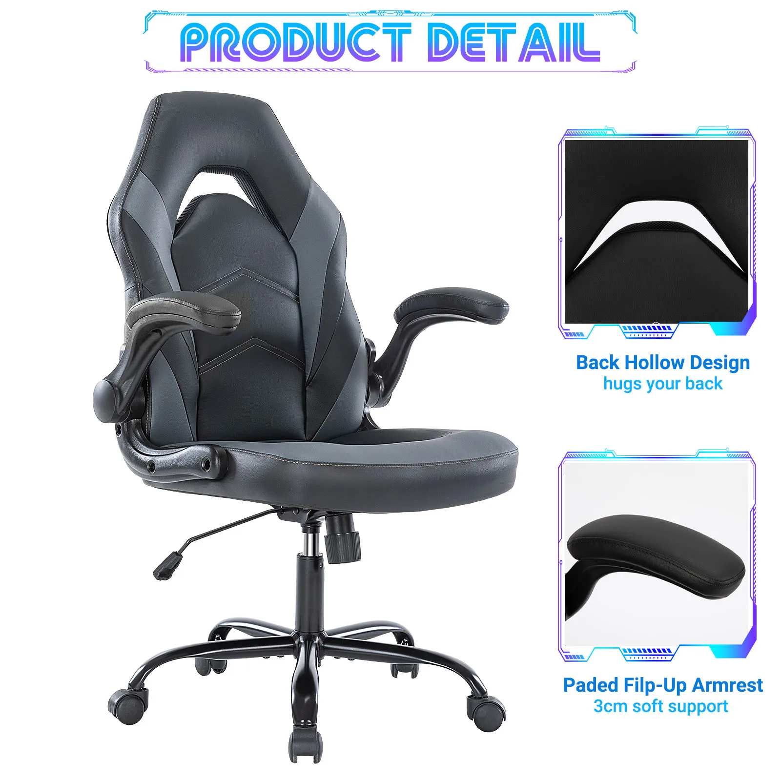 JHK Ergonomic Office Computer Home Gaming Desk Chair Adjustable PU Leather Racing Chair Flip-up Armrest For Christmas Furniture 15 kf S5a0b77d238884ace9f7d5559836f7667s
