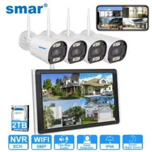 Smar 5MP/3MP Wifi Camera Kit Ai Face Detect Full Color Vision IP Camera Set 8CH NVR 10.1 LCD Wireless CCTV Surveillance System