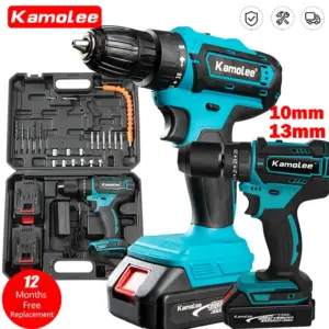 Kamolee 10mm/13mm Brushed Cordless Electric Impact Drill Portable 18V-21V Battery Electric Screwdriver Household DIY Power Tool