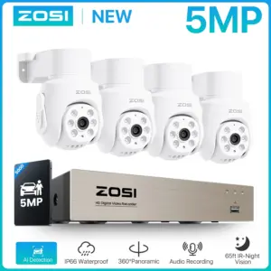 ZOSI 5MP 360°View Wired Security Camera System 5MP/2MP Pan Tilt Cameras Indoor Outdoor H.265+ 8CH CCTV DVR for Home Surveillance