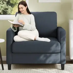 Sofa Accent Chair, Chenille Loveseat Reading Couch for Bedroom, Tool-Free Setup Living Room Accent Couch, Comfy Arm Chair