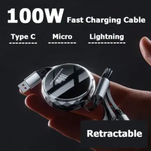Retractable 100W 3 in 1 Multi Type C Charger Cable USB to Micro USB C Super Fast Charging Cord for iPhone Samsung Huawei Phone