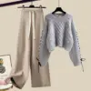 gray-sweater-khaki-casual-pants-two-piece-set