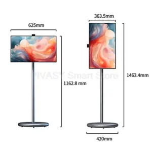 27 Inch Portable Smart TV Android 13 Inbuilt Camera 6+128G Rotatable Touch Screen 9600mAh Recharge Smart Display Gray Monitor