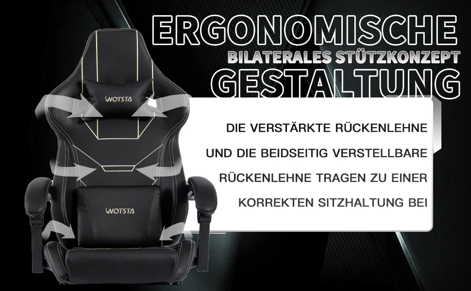 WOTSTA Gaming Stuhl Ergonomisch Gaming Chair Bürostuhl mit Fußstütze Racing Computerstuhl Höhenverstellbar Gepolstert Computerst 8 kf S611454b80ffb4da0a6cc610a13a95405f