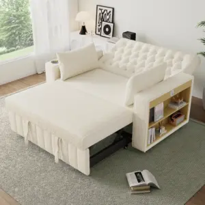 Multi Functional Sofa Bed, Modern Folding Sofa With Storage And Sleep Functions, USB Charging Port And Pillow, Beige Color
