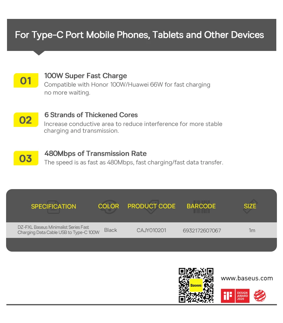 Baseus 66W/100W USB Type C Cable For Huawei P50 P40 Pro Honor Super Charge 6A Fast Charging USB C Charger Data Cable Wire Cord 21 kf S61d62d6eb5544b66b98cfbaa131e824bD