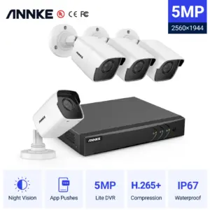 ANNKE 8CH 5MP Lite Video Security System 5IN1 H.265+ DVR With 4PCS 5MP Bullet Outdoor Weatherproof Surveillance Cameras CCTV Kit