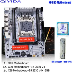 QIYIDA X99 Motherboard Set Kit With LGA2011-3 Xeon E5 2630 V4 CPU DDR4 16GB REG ECC memory PCI 16x NVME M.2 SATA x99 H5