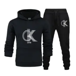 CK Plus-size Men Women's Fashion Print Hoodies + Pants Set Casual Tracksuits Plus Size Sports Clothing Set moletom polerones